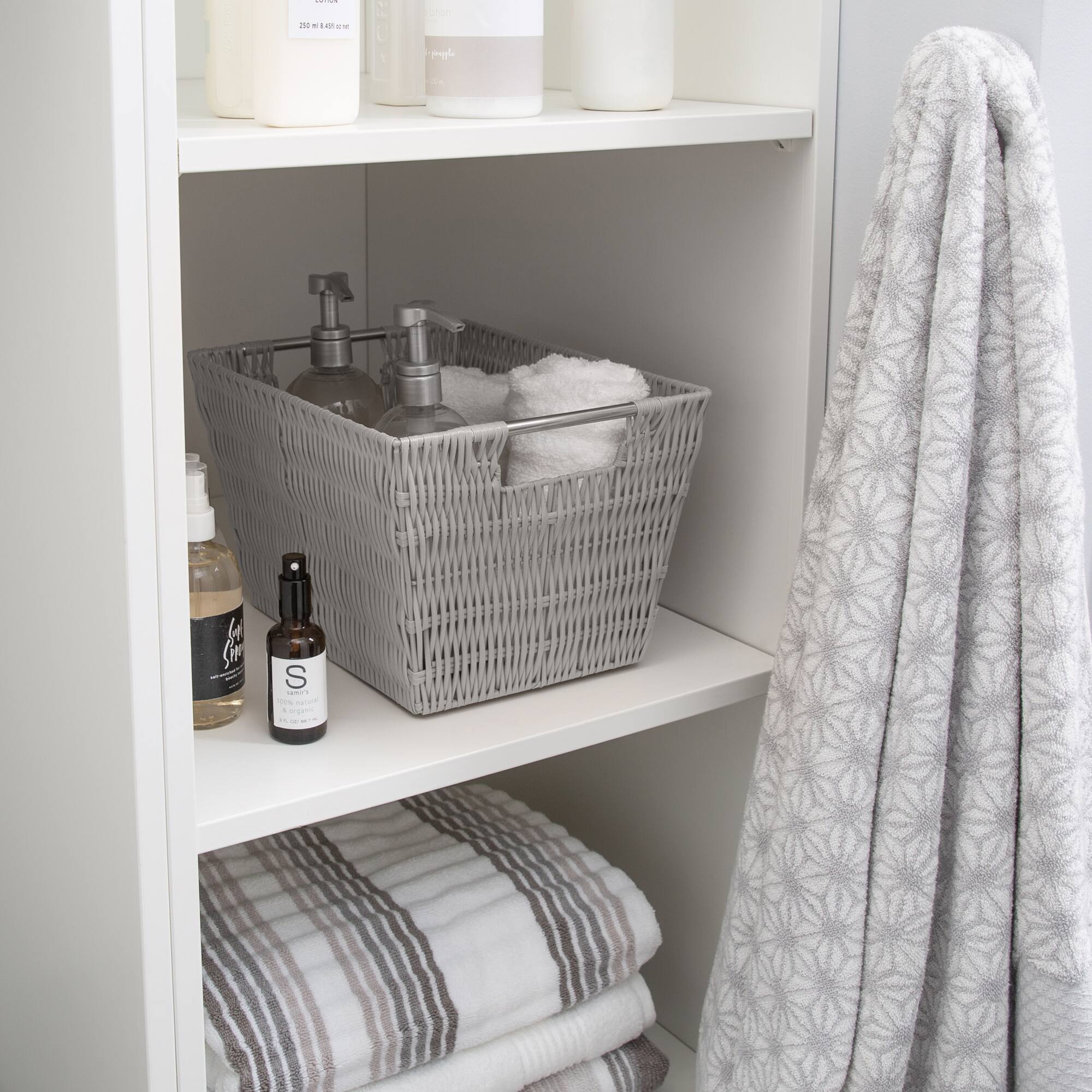 Simplify Medium Gray Rattan Storage Basket